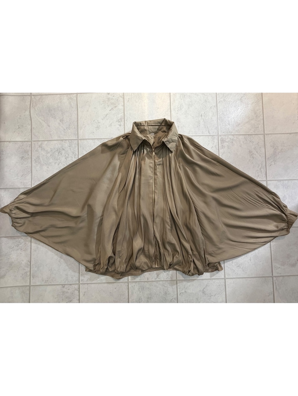 Taupe collared cape blouse